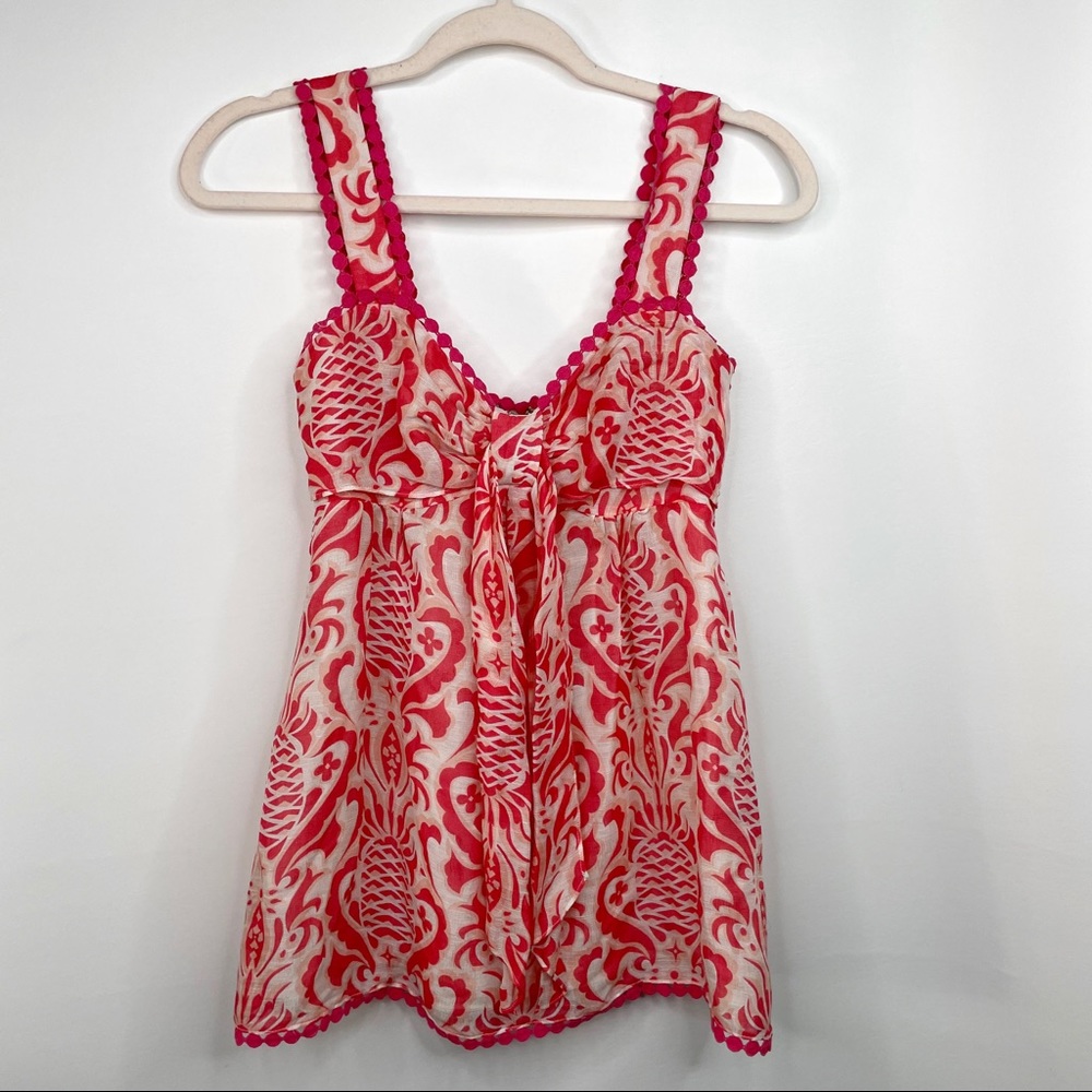 🎉Host Pick🎉 KATE SPADE Silk Babydoll Pineapple Print Top Pink